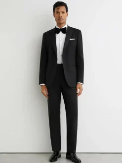 Best Reiss Black Poker Peak Lapel Single-Breasted Tuxedo Jacket Tailored-Fit