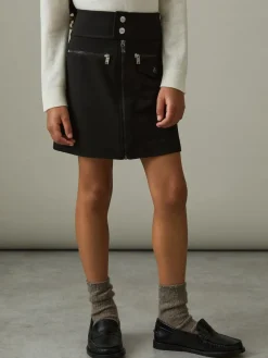 New Reiss Black Poppie 9-13 yrs Piqué Zip-Detail Mini Skirt