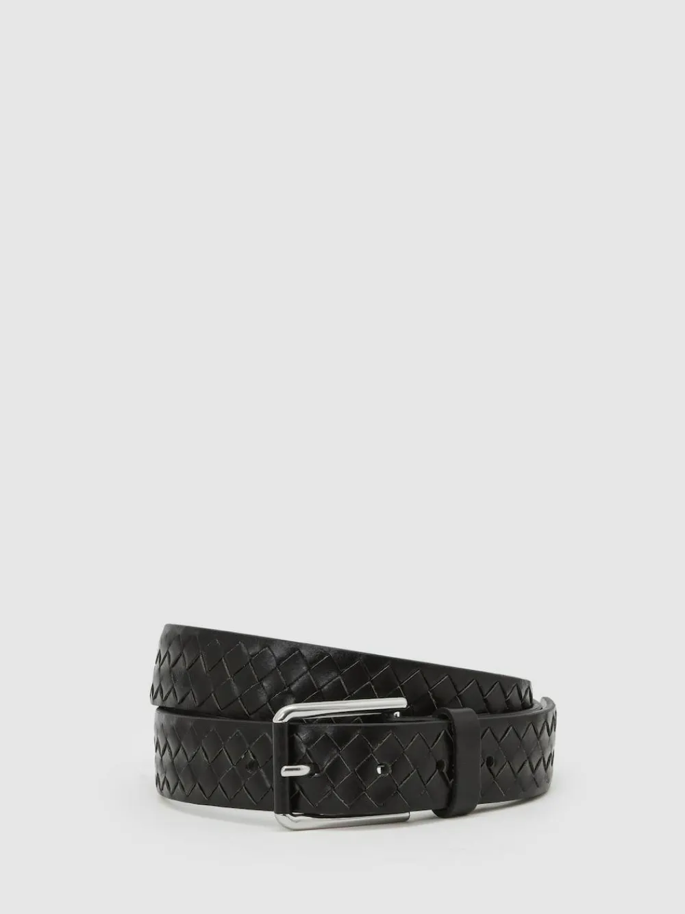 Reiss Black Preston Leather Woven Belt^ Belts & Braces