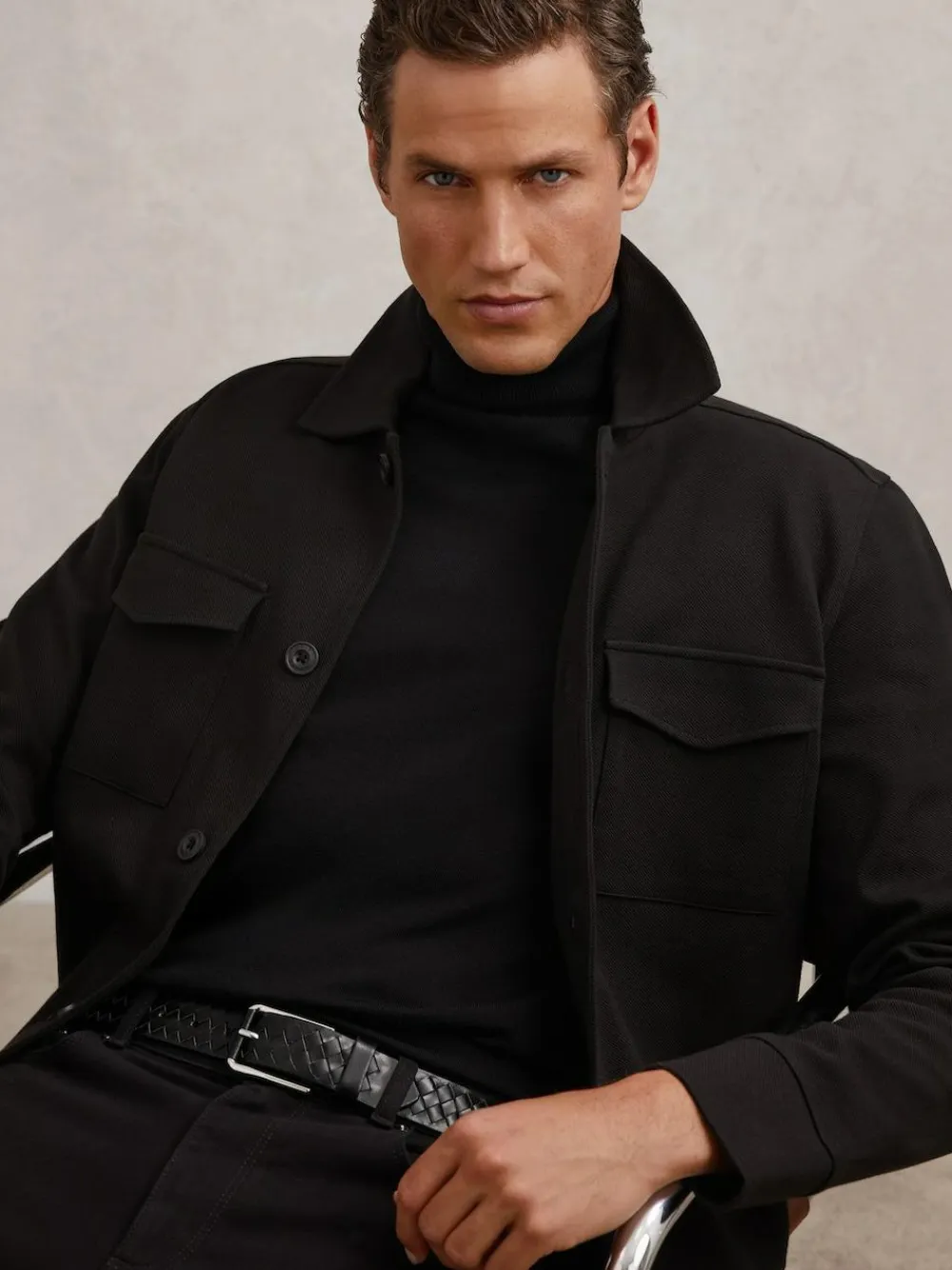 Reiss Black Preston Leather Woven Belt^ Belts & Braces