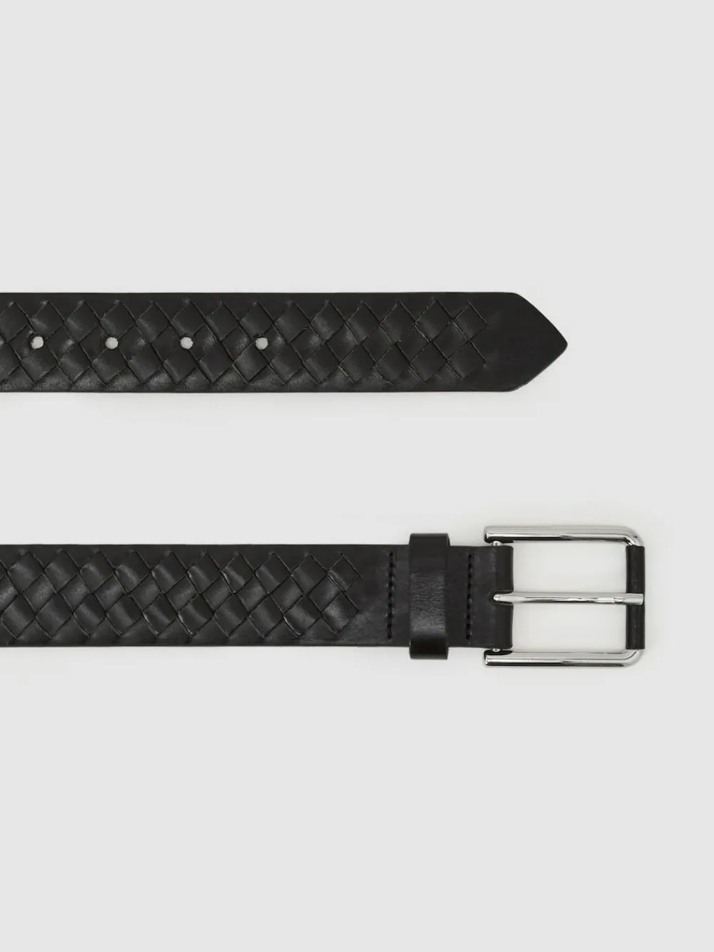 Reiss Black Preston Leather Woven Belt^ Belts & Braces