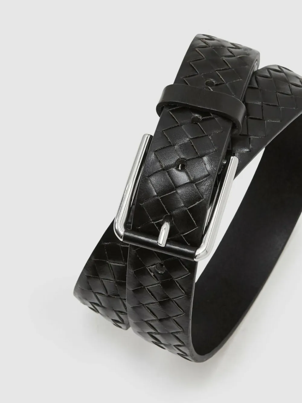 Reiss Black Preston Leather Woven Belt^ Belts & Braces