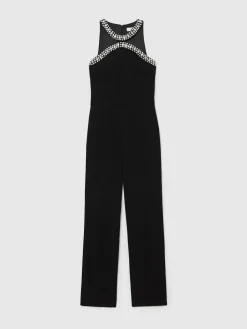 Sale Reiss Black Simone Crystal-Embellished Cut-Out Jumpsuit
