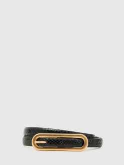 Clearance Reiss Chaya Suede Elongated-Buckle Skinny Belt Black Snakeskin