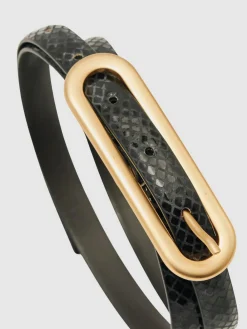 Clearance Reiss Chaya Suede Elongated-Buckle Skinny Belt Black Snakeskin