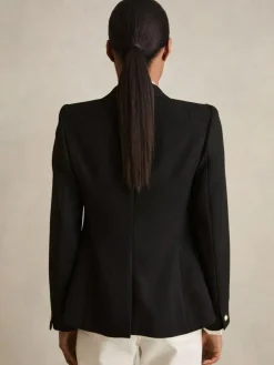 New Reiss Tally Tailored Fit Textured Double Breasted Blazer Black