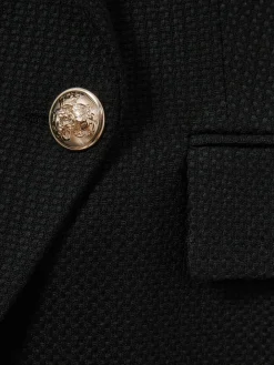 New Reiss Tally Tailored Fit Textured Double Breasted Blazer Black