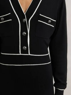 Reiss Black/Ivory Lorrie Wool-Blend Tipped Dress With Cashmere^Women Midi Dresses|Knitwear