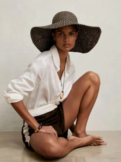 Reiss Black/Natural Sonia Straw Basket-Weave Sun Hat^Women Hats