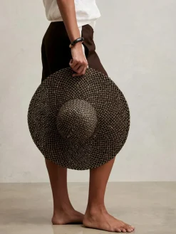Reiss Black/Natural Sonia Straw Basket-Weave Sun Hat^Women Hats