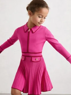 New Reiss Anne 3-9 yrs Pleated Tipped Knit Dress Bright Pink