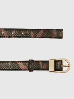 Reiss Brown Snake-Effect Hazel Leather Snake-Effect Belt