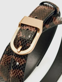 Reiss Brown Snake-Effect Hazel Leather Snake-Effect Belt