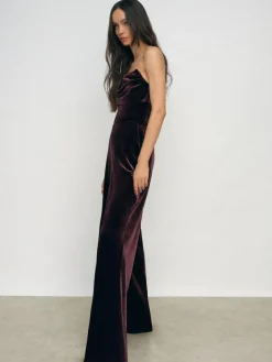 Discount Reiss Burgundy Andria Petite Velvet Drape Strapless Jumpsuit