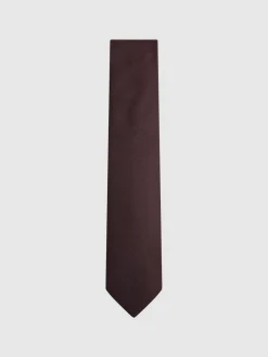 Reiss Ceremony Textured Silk Blend Tie Burgundy