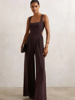 Reiss Burgundy Dion Wide-Leg Cut-Out Jumpsuit^Women Jumpsuits & Playsuits