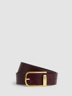 Sale Reiss Iyla Leather Half-Keeper Belt Burgundy