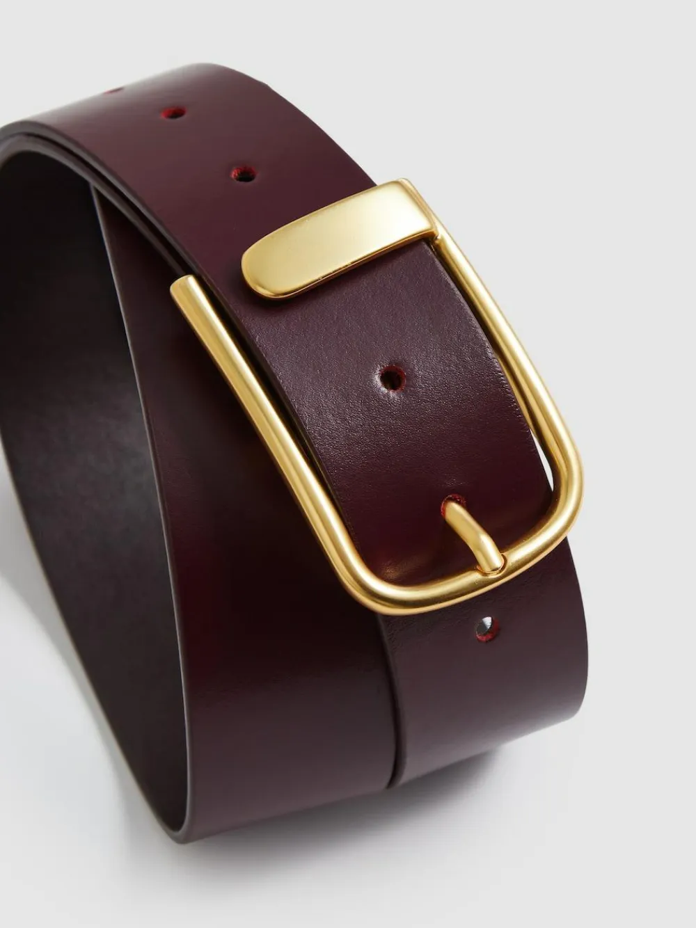 Sale Reiss Iyla Leather Half-Keeper Belt Burgundy