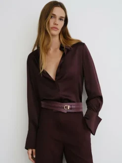 Online Reiss Burgundy Odell Leather Double-Strap Corset Waist Belt