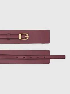 Online Reiss Burgundy Odell Leather Double-Strap Corset Waist Belt