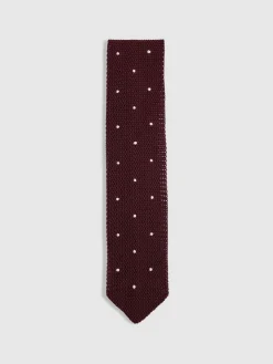 Online Reiss Punto Spot Silk Knitted Pin-Dot Tie Burgundy