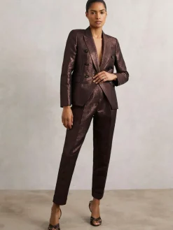 Reiss Sienna Double-Breasted Metallic Suit Blazer with Cotton^Women Blazers|Suits & Tailoring