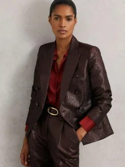 Reiss Sienna Double-Breasted Metallic Suit Blazer with Cotton^Women Blazers|Suits & Tailoring