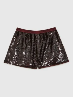 Reiss Burgundy Spence Sequin Shorts^Women Shorts