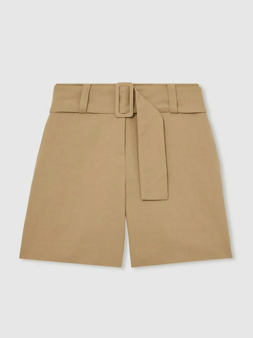 Discount Reiss Camel Harper Cotton-Blend Belted Shorts With Linen
