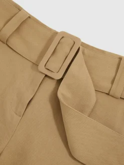 Discount Reiss Camel Harper Cotton-Blend Belted Shorts With Linen