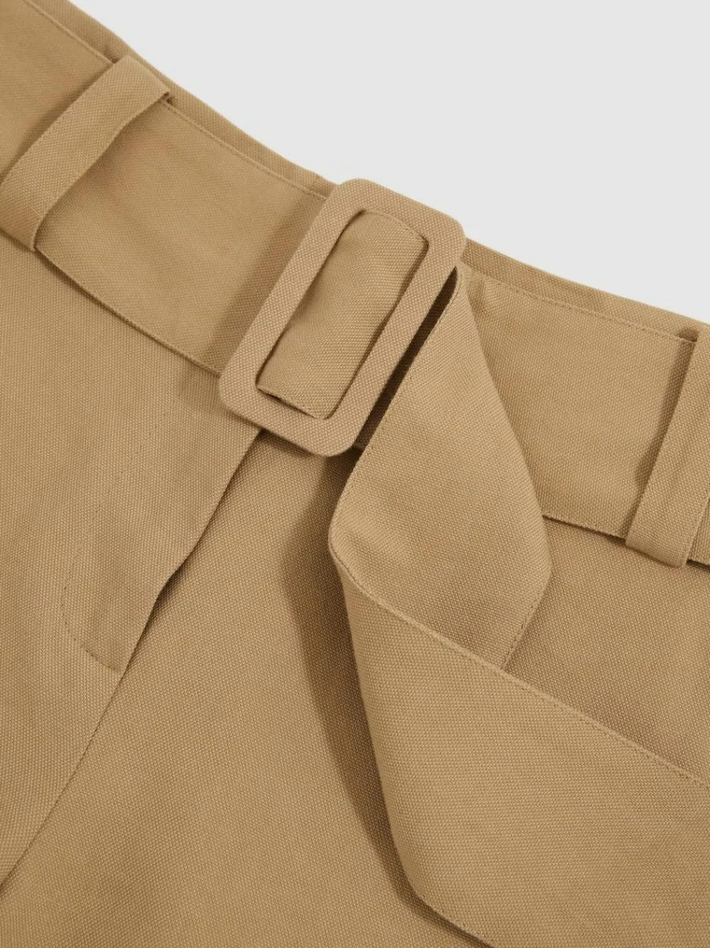 Discount Reiss Camel Harper Cotton-Blend Belted Shorts With Linen