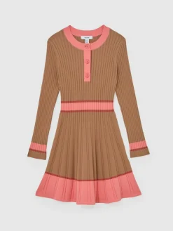 Clearance Reiss Camel Holly 13-14 yrs Colour-Block Knitted Skater Dress