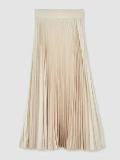 Outlet Reiss Seren Pleated Midi Skirt Champagne Neutral