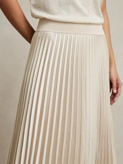 Outlet Reiss Seren Pleated Midi Skirt Champagne Neutral