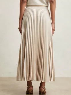 Outlet Reiss Seren Pleated Midi Skirt Champagne Neutral