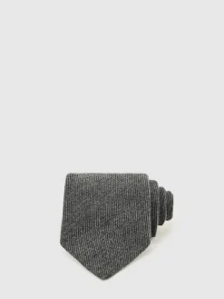 New Reiss Donato Wool-Silk Textured Tie Charcoal