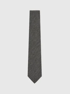 New Reiss Donato Wool-Silk Textured Tie Charcoal