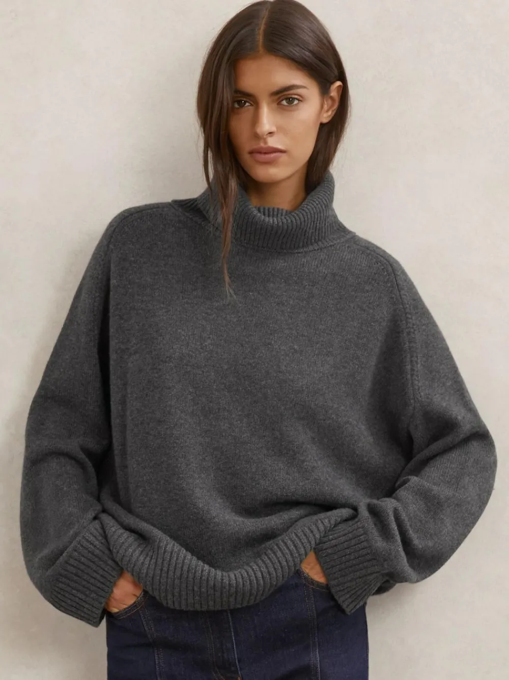 Online Reiss Charcoal Grey Brooklyn Wool-Cashmere Roll-Neck Jumper