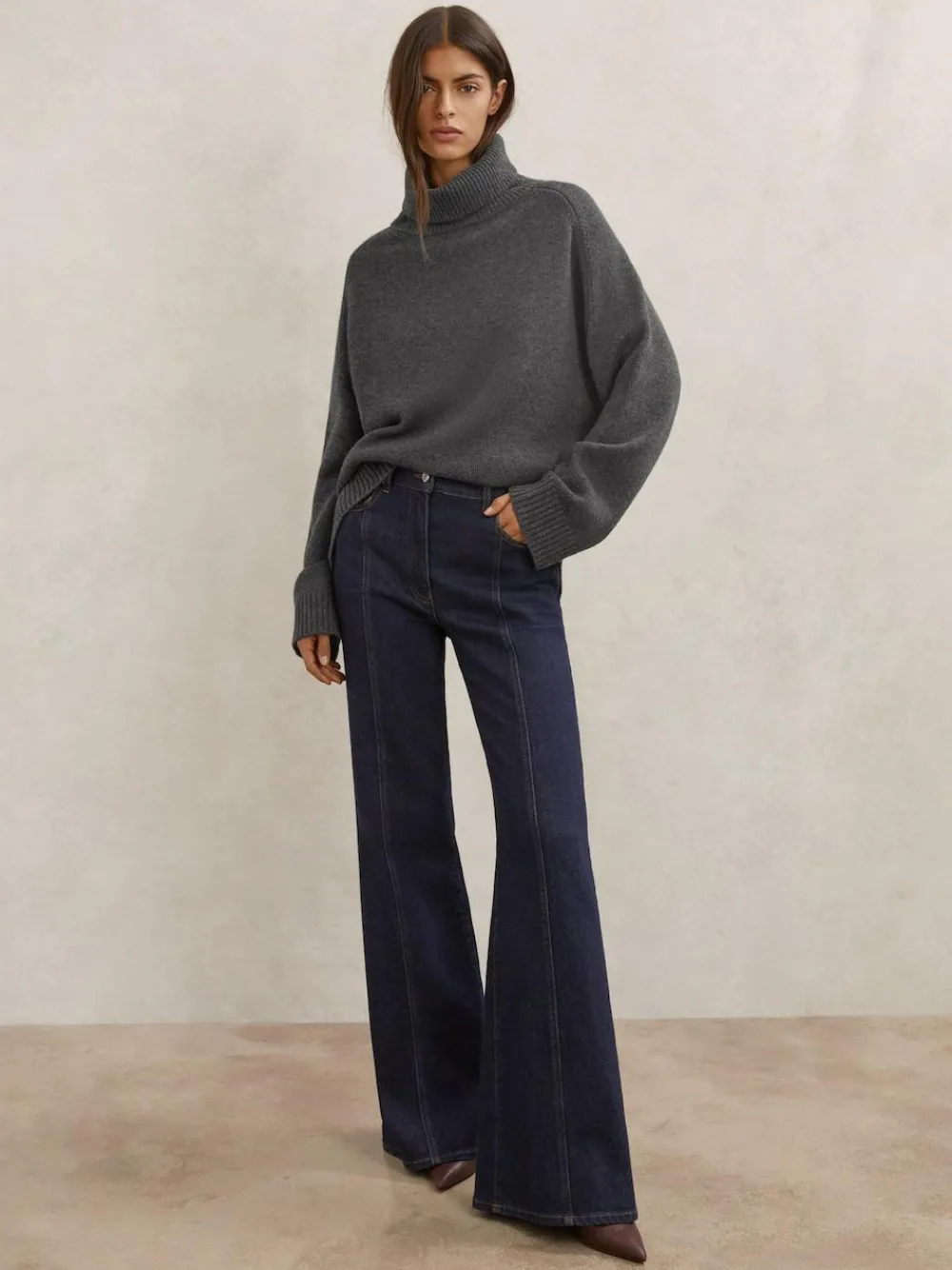 Online Reiss Charcoal Grey Brooklyn Wool-Cashmere Roll-Neck Jumper