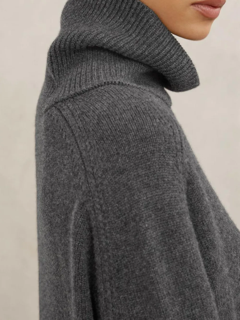 Online Reiss Charcoal Grey Brooklyn Wool-Cashmere Roll-Neck Jumper
