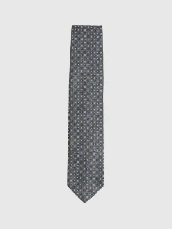 Outlet Reiss Pelosa Foulard Silk Blend Floral Print Tie Charcoal