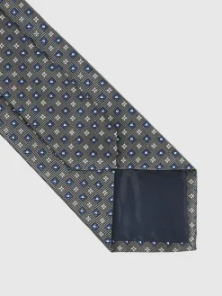Outlet Reiss Pelosa Foulard Silk Blend Floral Print Tie Charcoal