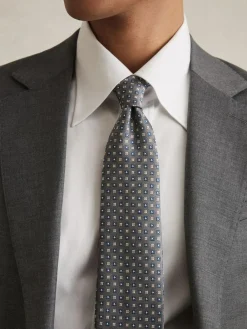 Outlet Reiss Pelosa Foulard Silk Blend Floral Print Tie Charcoal