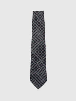 Outlet Reiss Bortolo Silk Floral Medallion-Print Tie Charcoal/Bordeaux