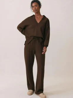 Sale Reiss Chocolate Bernie Premium Interlock Wide-Leg Joggers