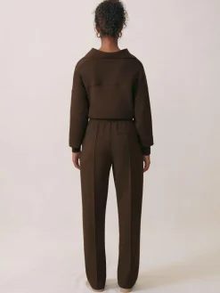 Sale Reiss Chocolate Bernie Premium Interlock Wide-Leg Joggers