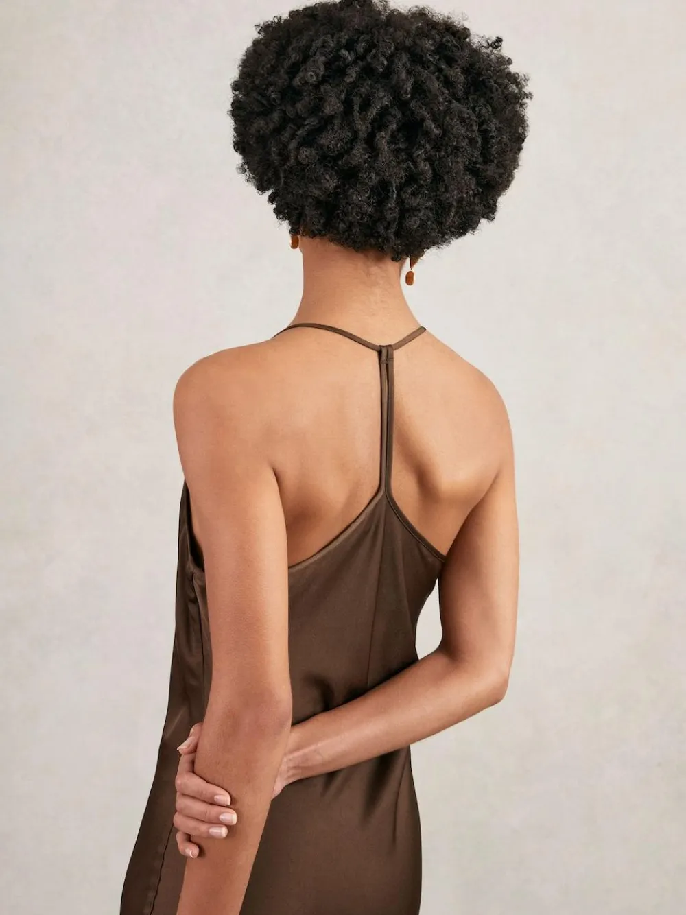 Online Reiss Chocolate Brown Maisley Satin Cowl-Neck Slip Dress