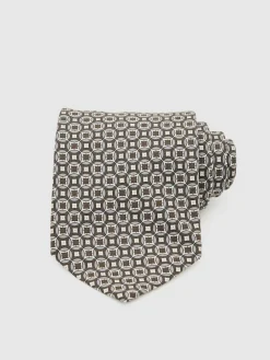 Reiss Chocolate Brown Multi Palmiro Silk Geometric-Print Tie^ Ties & Pocket Squares