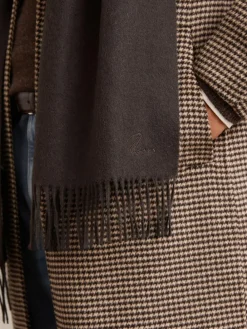 Clearance Reiss Picton Wool-Cashmere Script-Logo Scarf Chocolate Brown