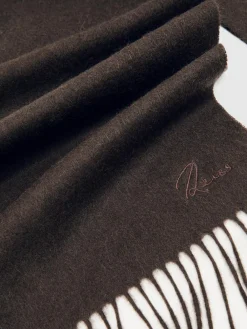 Clearance Reiss Picton Wool-Cashmere Script-Logo Scarf Chocolate Brown